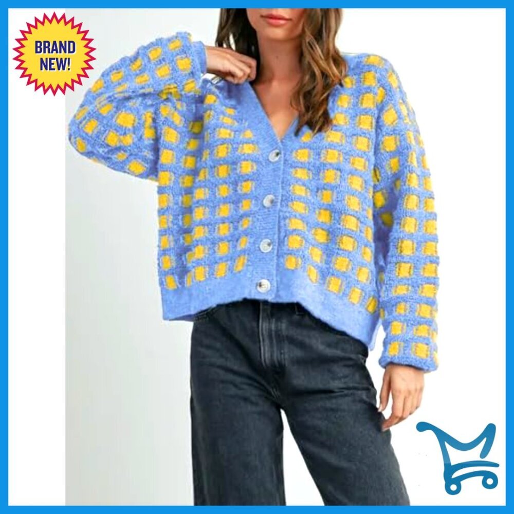 Women's V-Neck Cardigan Sweater, Cable Knit, Button Front, Loose Fit - Picture 3 of 5